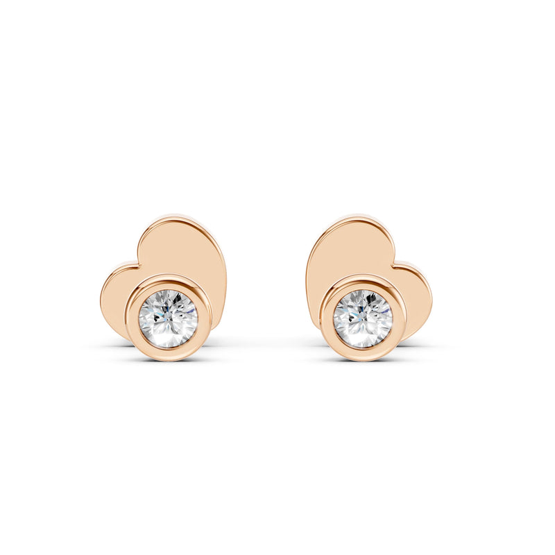 Náušnice s diamantom v lôžku, ružové zlato — čelný pohľad