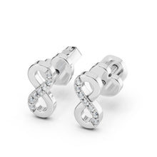 Náušnice Infinity s diamantmi, biele zlato — detail šróbovacieho zapínania
